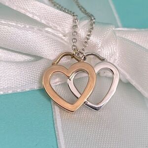 TIFFANY & CO Sentimental double Heart necklace Rose 750 18k & 925